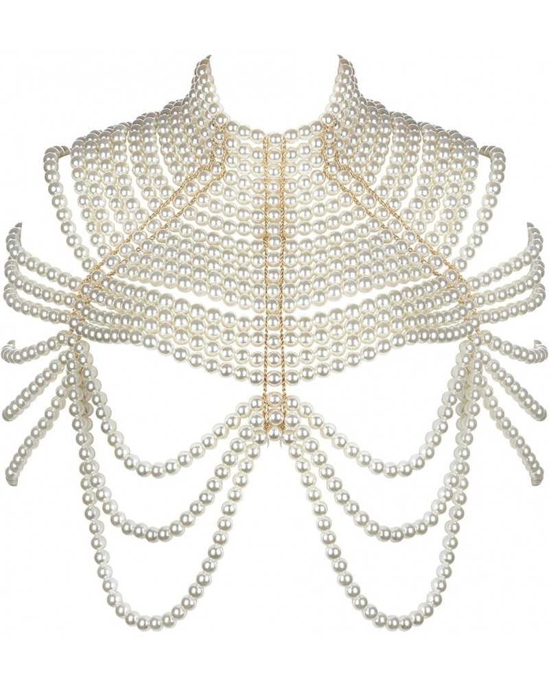 Pearl Body Chain Bra Necklace: Pearl Shawl Top Chain Jewelry Fashion Shoulder Body Jewelry Accessories for Women White $26.09...