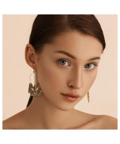 Gold Geometric Earrings Statement Vintage Boho Ethnic Earrings Hollow Out Fan Shape Dangle Drop Earrings for Women Girls Birt...