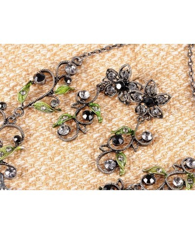 Colorful Crystal Rhinestone Butterfly Cluster Floral Flower Necklace Earring Set Green $10.00 Jewelry Sets