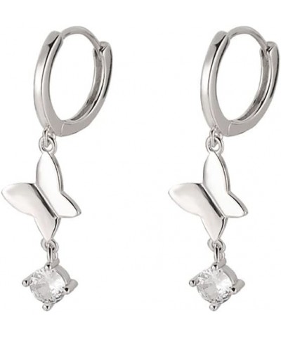 Sterling Silver CZ Butterfly Dangle Earrings Hoop for Women Teen Girls Butterfly Small Hoop Earrings Huggie A_Silver $9.50 Ea...