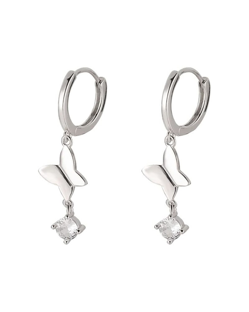 Sterling Silver CZ Butterfly Dangle Earrings Hoop for Women Teen Girls Butterfly Small Hoop Earrings Huggie A_Silver $9.50 Ea...