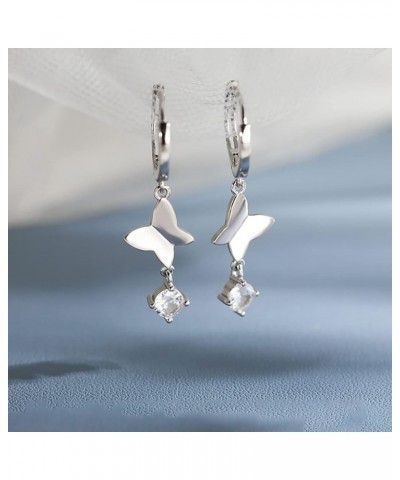 Sterling Silver CZ Butterfly Dangle Earrings Hoop for Women Teen Girls Butterfly Small Hoop Earrings Huggie A_Silver $9.50 Ea...