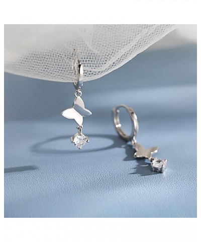 Sterling Silver CZ Butterfly Dangle Earrings Hoop for Women Teen Girls Butterfly Small Hoop Earrings Huggie A_Silver $9.50 Ea...