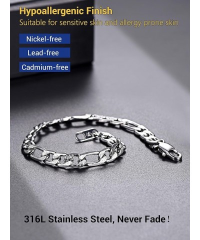 316L Stainless Steel Bracelet For Men Women, Stylish Figaro Chain, Nickel-Free, Hypoallergenic Jewelry, Black/Gold/Silver Ton...