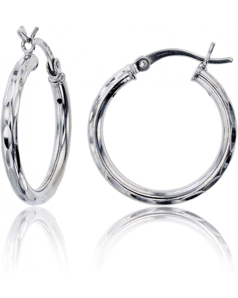 Sterling Silver Diamond Cut Polished Basic Hoop Earrings for Women | Round Hoop Earrings | Secure Snap Bar Closure | Shiny Cl...