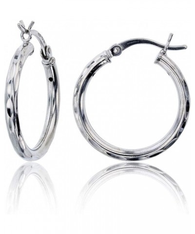 Sterling Silver Diamond Cut Polished Basic Hoop Earrings for Women | Round Hoop Earrings | Secure Snap Bar Closure | Shiny Cl...