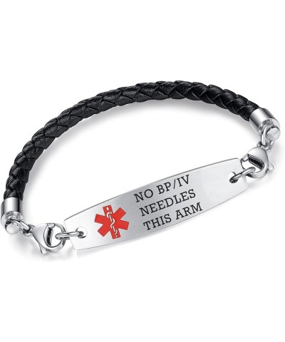 Interchangeable medical alert bracelets for men women free engraving medical bracelets BLACK / 7.5" no bp/iv/needles this arm...