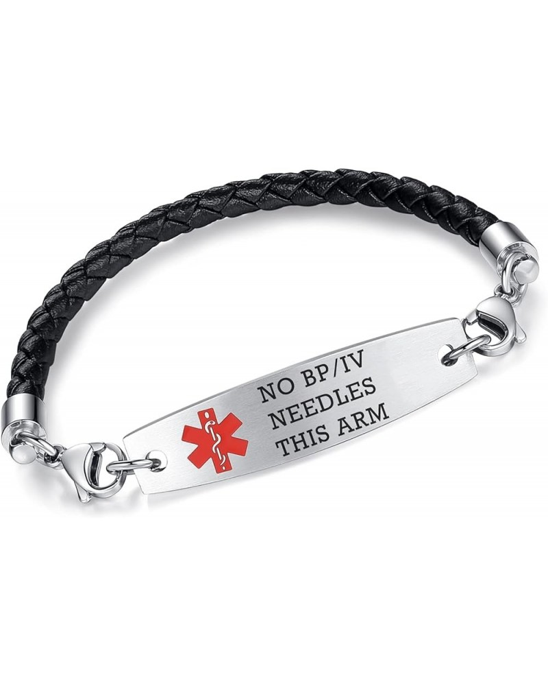 Interchangeable medical alert bracelets for men women free engraving medical bracelets BLACK / 7.5" no bp/iv/needles this arm...