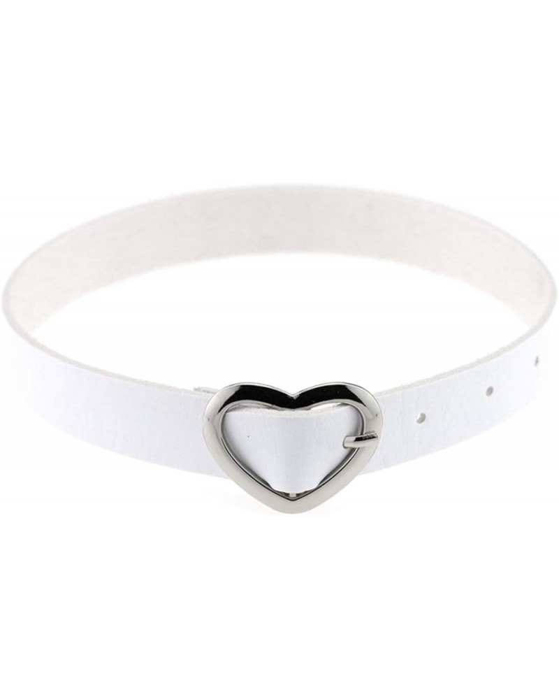 Harajuku Peach Heart Buckle Necklace PU Leather Choker Punk Choker Gothic Neck Strap White $8.17 Necklaces