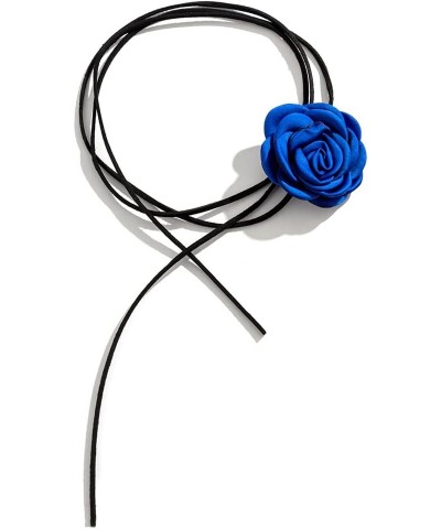 Velvet Big Flower Necklace Floral Choker Rose Flower Choker Necklace For Women Girls blue $7.41 Necklaces