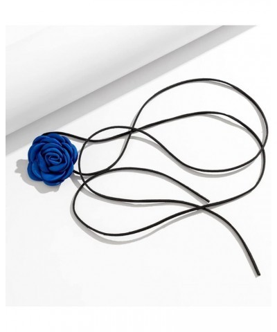 Velvet Big Flower Necklace Floral Choker Rose Flower Choker Necklace For Women Girls blue $7.41 Necklaces