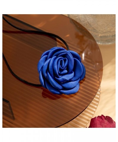 Velvet Big Flower Necklace Floral Choker Rose Flower Choker Necklace For Women Girls blue $7.41 Necklaces