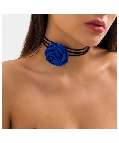 Velvet Big Flower Necklace Floral Choker Rose Flower Choker Necklace For Women Girls blue $7.41 Necklaces