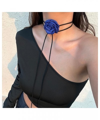 Velvet Big Flower Necklace Floral Choker Rose Flower Choker Necklace For Women Girls blue $7.41 Necklaces