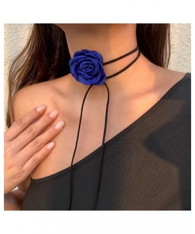 Velvet Big Flower Necklace Floral Choker Rose Flower Choker Necklace For Women Girls blue $7.41 Necklaces