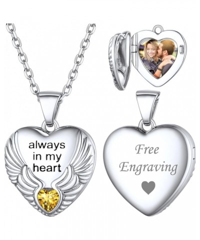 Personalized 925 Sterling Silver Angel Wings Heart Locket Necklace for Women Girls - 16,18,22 Inch Chain (with Gift Box) Open...