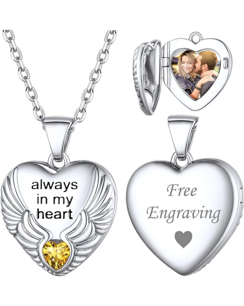 Personalized 925 Sterling Silver Angel Wings Heart Locket Necklace for Women Girls - 16,18,22 Inch Chain (with Gift Box) Open...