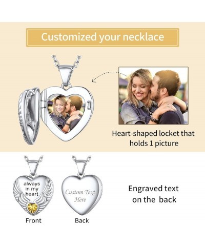 Personalized 925 Sterling Silver Angel Wings Heart Locket Necklace for Women Girls - 16,18,22 Inch Chain (with Gift Box) Open...