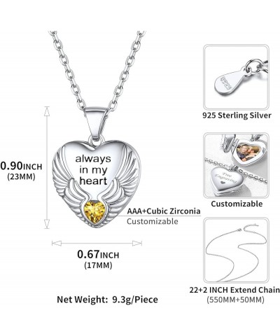 Personalized 925 Sterling Silver Angel Wings Heart Locket Necklace for Women Girls - 16,18,22 Inch Chain (with Gift Box) Open...