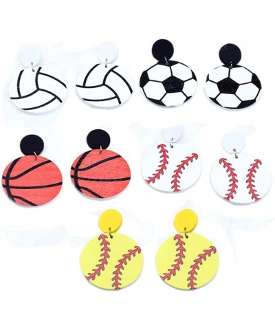 Handmade Wooden Sports FootBall Wooden Stud Earrings Bulk Baseball Volleyball Soccer Basketball for Women Girls Sport Lover F...