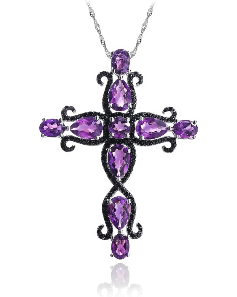 Multicolor Gemstone Cross Pendant For Women 925 Sterling Silver Natural Opal Tourmaline Four Leaf Clover Christian Jewelry Am...