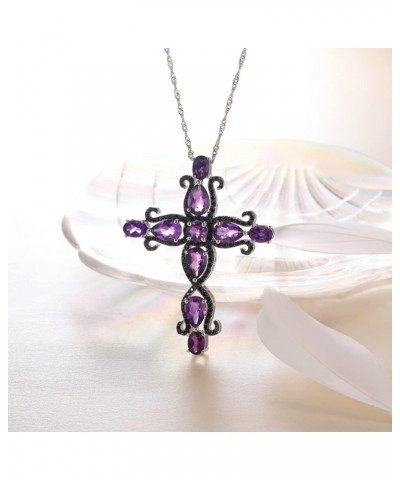 Multicolor Gemstone Cross Pendant For Women 925 Sterling Silver Natural Opal Tourmaline Four Leaf Clover Christian Jewelry Am...