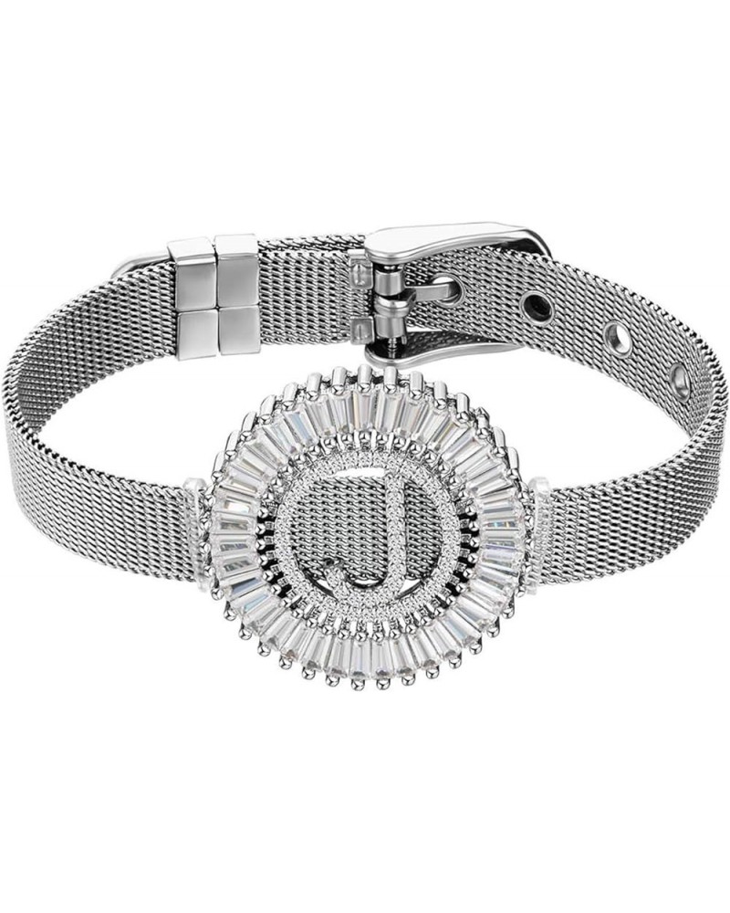 Women Charms Initial 26 Letters Alphabet Bracelet Bangle Stainless Steel Mesh Belt Buckle Bracelets Bracelet J-Silver Color $...