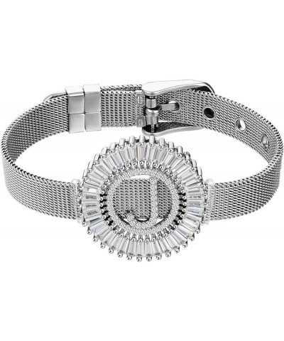 Women Charms Initial 26 Letters Alphabet Bracelet Bangle Stainless Steel Mesh Belt Buckle Bracelets Bracelet J-Silver Color $...