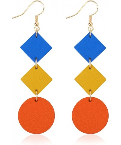 Colorful Dangle Drop Earrings for Women,Lightweight Leather Earrings for Women Girls,Gifts for Women Girls Blue-Yellow-Orange...