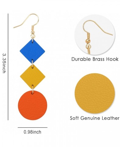 Colorful Dangle Drop Earrings for Women,Lightweight Leather Earrings for Women Girls,Gifts for Women Girls Blue-Yellow-Orange...