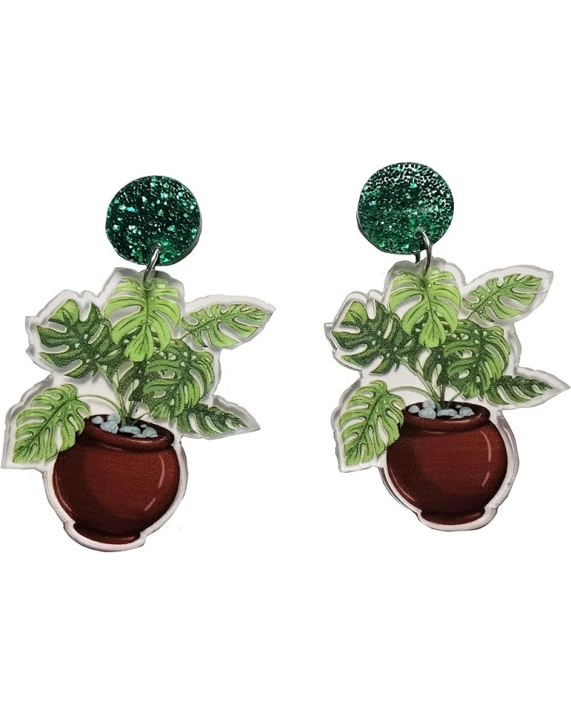 Women's Fashion and Fun Lightweight Acrylic Big and Colorful Cute Drop and Dangle Statement Earrings Plant $9.18 Earrings