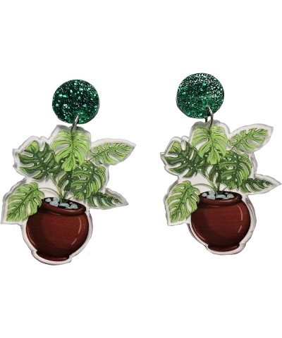 Women's Fashion and Fun Lightweight Acrylic Big and Colorful Cute Drop and Dangle Statement Earrings Plant $9.18 Earrings