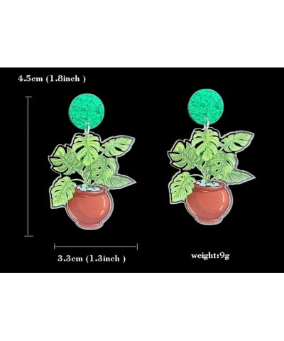 Women's Fashion and Fun Lightweight Acrylic Big and Colorful Cute Drop and Dangle Statement Earrings Plant $9.18 Earrings