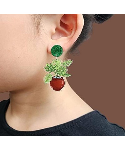 Women's Fashion and Fun Lightweight Acrylic Big and Colorful Cute Drop and Dangle Statement Earrings Plant $9.18 Earrings