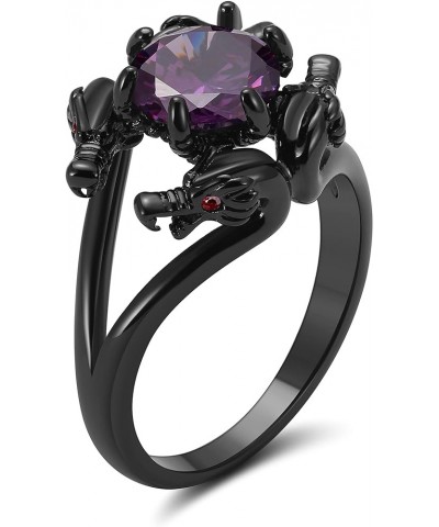 Gothic Dragon Claw Engagement Ring for Women, Sizes 5-12 - 8mm Solitaire Cubic Zirconia - Black Gun Metal Plated Elven Fantas...