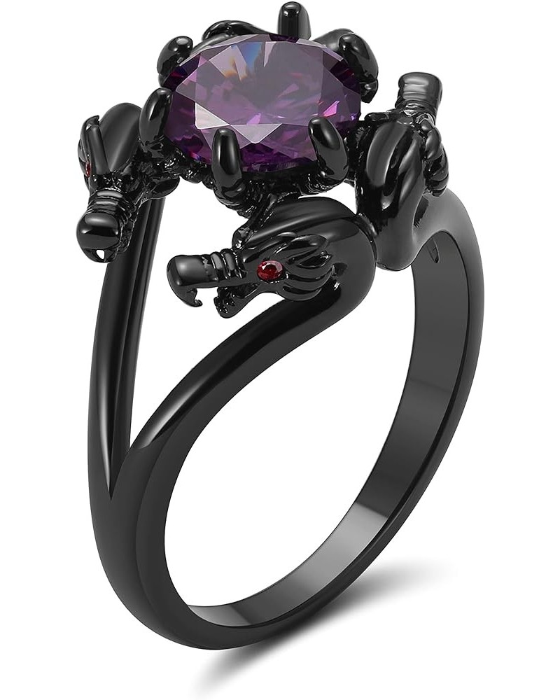 Gothic Dragon Claw Engagement Ring for Women, Sizes 5-12 - 8mm Solitaire Cubic Zirconia - Black Gun Metal Plated Elven Fantas...