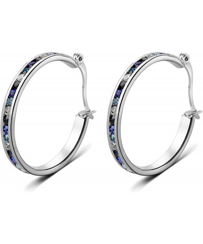 Muses Art Design Hoop Earrings for Women, 14K Gold or Rhodium plated, Crystal, Circle Hoop Rhoudim-Blue $7.79 Earrings