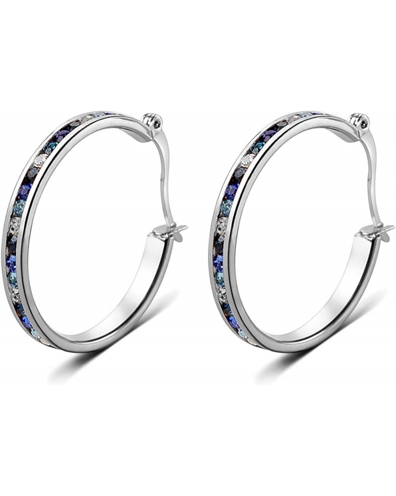 Muses Art Design Hoop Earrings for Women, 14K Gold or Rhodium plated, Crystal, Circle Hoop Rhoudim-Blue $7.79 Earrings