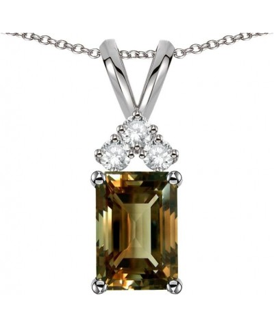 Solid 14K Gold Classic Emerald Octagon Cut 8x6mm Rabbit Ear Pendant Necklace Smoky Quartz White Gold $148.74 Necklaces