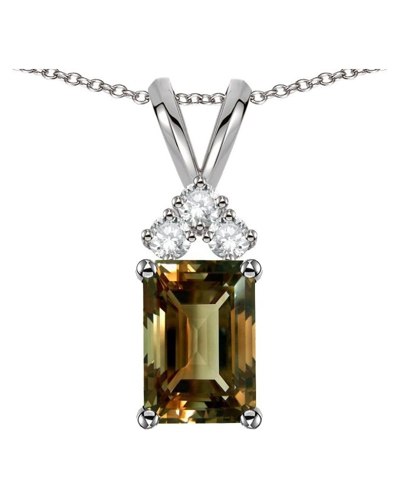 Solid 14K Gold Classic Emerald Octagon Cut 8x6mm Rabbit Ear Pendant Necklace Smoky Quartz White Gold $148.74 Necklaces