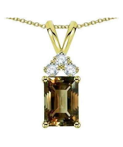 Solid 14K Gold Classic Emerald Octagon Cut 8x6mm Rabbit Ear Pendant Necklace Smoky Quartz White Gold $148.74 Necklaces