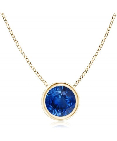 Natural Blue Sapphire Solitaire Pendant Necklace in 14K Solid Gold for Women, Girls with 18" Chain | September Birthstone Jew...