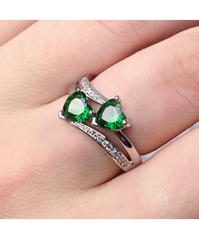 Vintage 925 Sterling Silver Plated Halo CZ Double Heart Created Blue&White Topaz Love Wedding Promise Ring Emerald US6 $3.84 ...