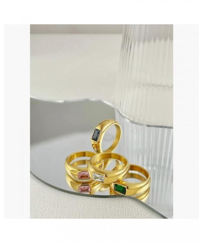 Colorful Stone Ring Stainless Steel Gold Plated Zirconia Crystal Eye Finger Rings for Women Size US 6/7/8 R214129BL-7 $9.84 R...