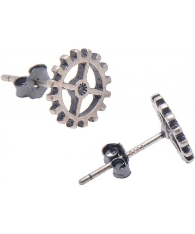 925 Sterling Silver Antique Finish Small Gear Studs Earrings $9.87 Earrings