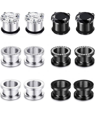 12pcs Gorgeous Cubic Zirconia Tunnels 316L Stainless Steel Ear Gauges Earring Plugs for Ears Screw Fit Body Piercing Jewelry ...