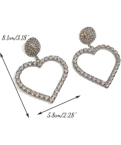 Dainty Hollow Love Heart Full Rhinestones Hoop Earrings Iced Out Stud Earrings for Women Girls Big Pendant Dangle Jewelry $7....