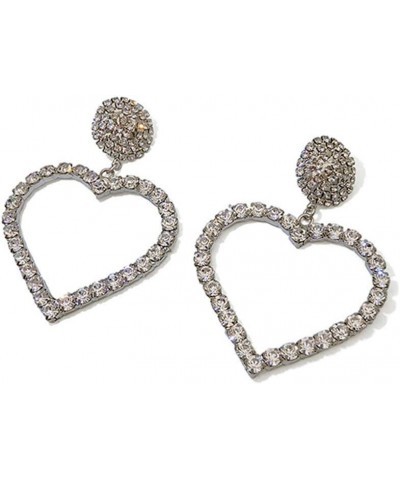 Dainty Hollow Love Heart Full Rhinestones Hoop Earrings Iced Out Stud Earrings for Women Girls Big Pendant Dangle Jewelry $7....