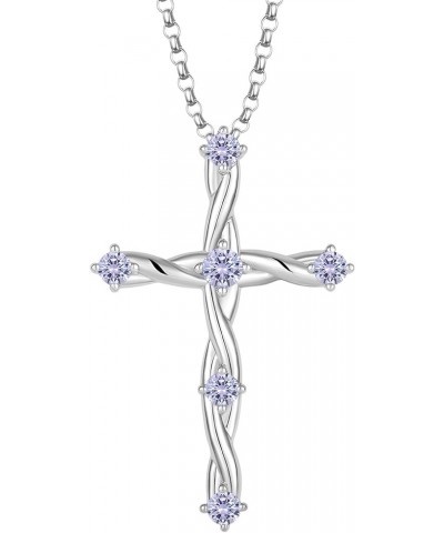 Cross Necklace for Women 925 Sterling Silver Christian Religious Cross Pendant Necklace Cubic Zirconia Birthstone Cross Neckl...