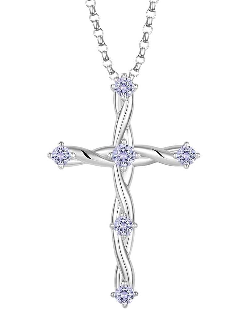 Cross Necklace for Women 925 Sterling Silver Christian Religious Cross Pendant Necklace Cubic Zirconia Birthstone Cross Neckl...